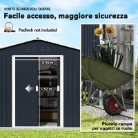 Casetta Porta Attrezzi in Acciaio con Tetto Inclinato e 2 Porte Scorrevoli, 277x195x192 cm, Grigio Scuro