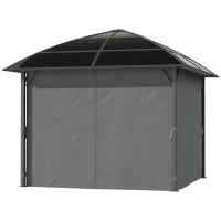 Gazebo da Giardino con Struttura in Alluminio, Tetto in Policarbonato, Impermeabile UV 60+, Pareti laterali 3 x 3 m, Grigio Scuro