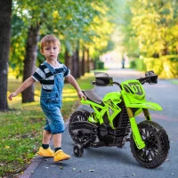 Moto Elettrica per Bambini, Alimentata a Batteria da 6V, Ruote di Supporto, Clacson, Suono di Avvio, 3-8 anni, Verde