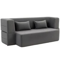 Divano letto 2 posti in schiuma, con braccioli larghi, 2 cuscini, portata 360 kg, Grigio