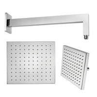 Braccio doccia ottone cromato + soffione doccia quadrato ottone cromato 300x300x8 mm spessore