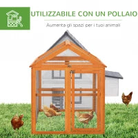 Gabbia per Galline in Legno con Porte Multiple e Rete in Metallo, 140x88.5x106cm, Arancione