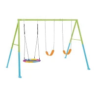 44133 - Altalena Verde E Blu Cm 351X244X201, 3 Componenti (Dondolo Ottagonale & 2 Altalene)