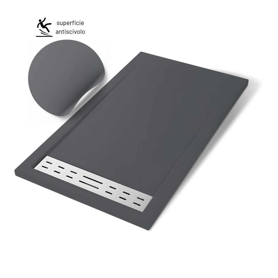 Piatto doccia mineral marmo resina antiscivolo h 4 cm *** misure l120 x p80 x h4 cm, tinta antracite, confezione 1