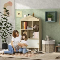 Libreria per Bambini  in Legno con Ripiani Aperti e Armadietto Inferiore, 80x30x140.5 cm, Bianco e color Legno