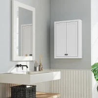 Mobile da Bagno a Parete in Legno con 2 Ripiani Regolabili su 3 Livelli, 61x20x84 cm, Bianco