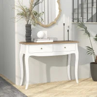Tavolo Consolle Moderno con 2 Cassetti in Legno, 100x35x76.5 cm, Bianco e Marrone Scuro