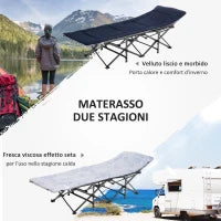 Lettino Pieghevole da Campeggio per Adulti con Cuscino e Borsa Trasporto, 188x64.5x53cm - Blu