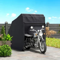 Riparo per moto esterno in tessuto Oxford, con 2 finestre, 345 x 135 x 191 cm, Nero