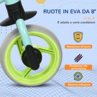 Bici Senza Pedali per Bambini max 4 Anni con Sella Regolabile, in Acciaio, PP, PU e TPR, 66.5x34x47 cm