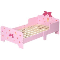 Letto per Bambini con Sponde e Fantasia a Fiocchi e Cuori, Età 3-6 Anni, 143x74x59cm, Rosa