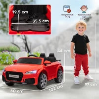 Macchina Elettrica per Bambini 3-5 Anni Licenza AUDI TT con Telecomando e Fari LED, 102x60x44 cm, Rosso