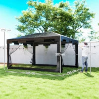 Gazebo 4x3 m Pieghevole con Zanzariera e 2 Ingressi, in Metallo e PE, Grigio Scuro