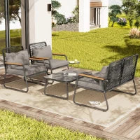 Set da giardino per 4 persone con divano doppio, 2 poltrone singole e tavolino da caffè, 118x69x78 cm, Grigio