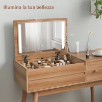 Tavolo da Trucco con Specchio a Luci LED e Spazio Contenitore in Legno, 100x40x87 cm