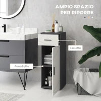 kleankin Mobiletto Bagno in Truciolato con Cassetto e Armadietto a 2 Livelli Regolabili, 30x30x82 cm, Grigio