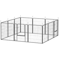 Recinto per Cani a 12 Pannelli Modulabili da 68x1.5x80cm in Acciaio Nero con Porta di Ingresso
