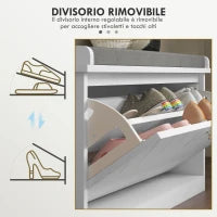 Panca Scarpiera Salvaspazio con Cuscino e Cassetto Ribaltabile per 8 Paia di Scarpe, Bianco