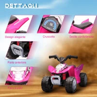 Quad Elettrico per Bambini 18-36 Mesi con Luci LED, Clacson e Pedali, 65.5x38.5x43.5 cm, Rosa