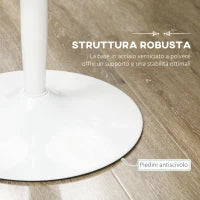 Tavolo Rotondo Moderno per 2 Persone in MDF e Acciaio , Ø70x75cm, Bianco