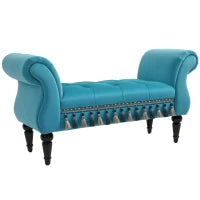 Panca Fondo Letto Imbottita in Gommapiuma, Legno e Poliestere, 117x40x58 cm, Blu