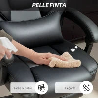 Sedia da Ufficio in Pelle PU con Poggiapiedi, Poggiatesta Regolabile e Supporto Lombare, Nero