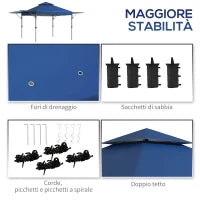 Gazebo Pieghevole 5x3m con Pareti Estensibili, Altezza Regolabile e Borsa con Ruote, Blu