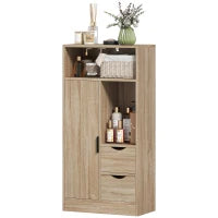 Mobile Bagno Salvaspazio Slim con 2 Cassetti, Ripiani e Armadietto, 50x25x100 cm, Legno Naturale