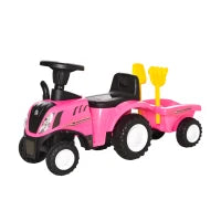 Trattore per Bambini Cavalcabile con Rimorchio, Rastrello e Pala, Gioco Educativo per Bimbi 12-36 Mesi, 91x29x44cm, Rosa