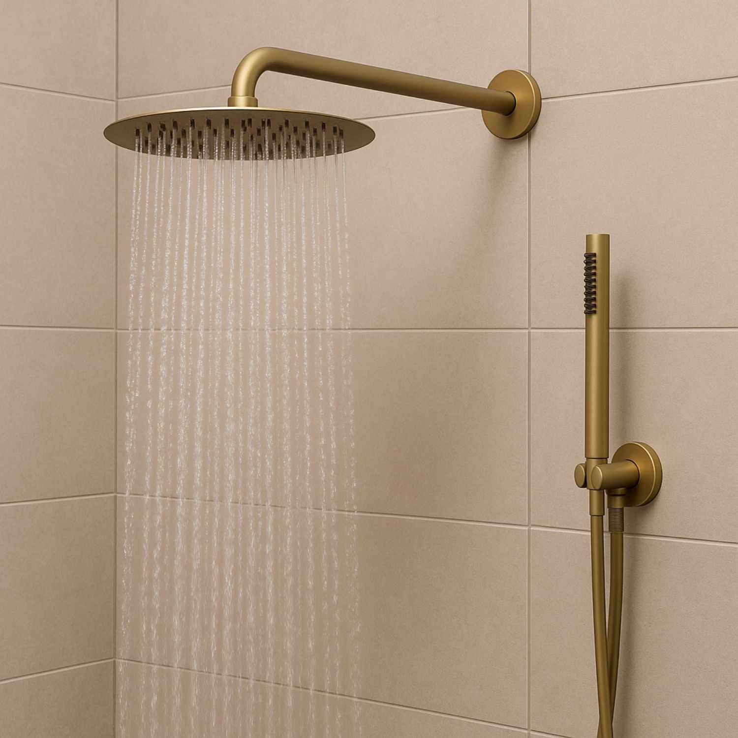 Set per doccia soffione tondo in acciaio inox 250 millimetri finitura oro *** finitura- oro matt satinato, confezione 1