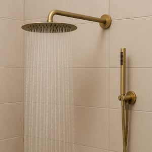 Set per doccia soffione tondo in acciaio inox 250 millimetri finitura oro *** finitura- oro matt satinato, confezione 1