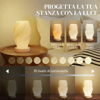 Lampada da Tavolo Ondulata a 3 Colori con presa USB, in ABS e Caucciù, Ø12x20 cm, Bianco e color Legno