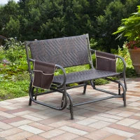 Panchina a Dondolo da Giardino 2 Posti in Rattan e Acciaio con Tasche Laterali, 122x75x88cm Marrone e Nero