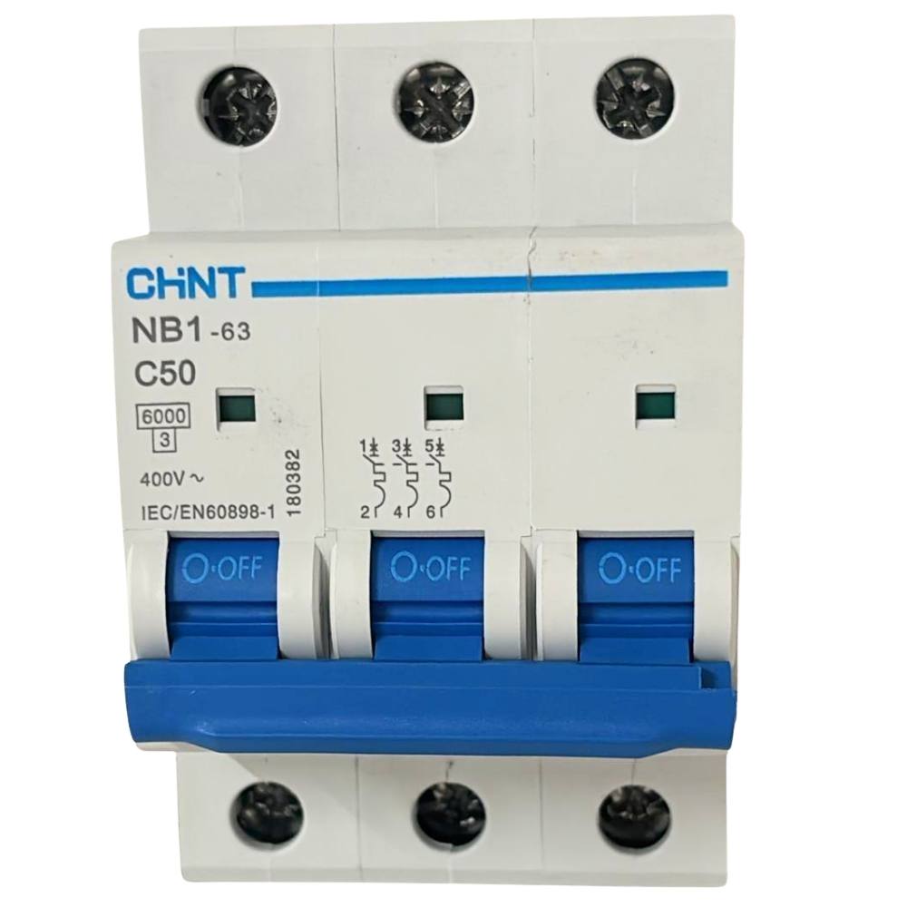 Chint nb1-63 interruttore magnetotermico 3p curva c 6ka guida din *** ampere 50 ampere, confezione 1