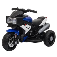 Moto Elettrica per Bambini 3-5 Anni 6V (max. 25kg), Velocità 3km/h, Motorino Elettrica per Bimbi con 3 Ruote, Luci e Suoni, Blu e Nero, 86x42x52cm