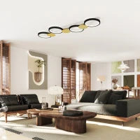 Lampada da Soffitto Dimmerabile con 4 Fari Telecomando Modalità Scena 1500 lm 38 W 3000K-6500K Nero e Dorato