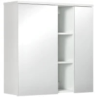 kleankin Armadietto Specchiera Bagno 2 Ante con Ripiani Aperti e Mensole Regolabili, 60x20x61cm, Bianco