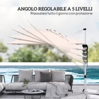 Ombrellone a Braccio Inclinabile con Base a Croce, in Poliestere, Alluminio e Metallo, 295x295x260 cm, Cachi
