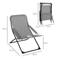 Sedia da Giardino Pieghevole e Reclinabile su 4 Livelli, in Acciaio e Poliestere, 69x91x96 cm, Nera Grigia