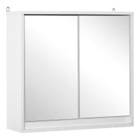 Armadietto Bagno a 2 Ante con Specchiera e Ripiano Regolabile in MDF, 48x14.5x45cm, Bianco