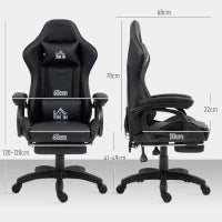 Sedia da Gaming Reclinabile a 125° e Massaggiante in Finta Pelle con Poggiapiedi, 65x68x120-128 cm, Nero