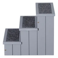 Scaletta per Cani a 3 Gradini con Tappeto Antiscivolo e Spazio Interno, 40.5x44.5x38cm, Grigio