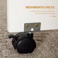 Tavolo a Ribalta per 6 Persone max con 2 Cassetti, Armadietto e Ripiano, in Truciolato, 120x60x76.5 cm, Bianco