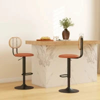 Set di 2 Sgabelli da Bar Regolabili in Altezza con Schienale in Rattan e Poggiapiedi, Marrone