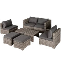 Salotto da Esterno in Rattan PE da 8 Pezzi, Set Mobili da Giardino Salvaspazio con Poltrone, Tavolini e Sgabelli, Grigio