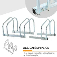 Rastrelliera Portabiciclette Parcheggio per 3 Biciclette Tubi d'acciaio