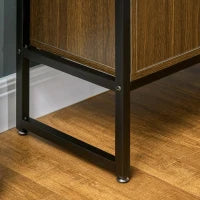 Armadietto Due Ante in MDF con Piano d'Appoggio in Vetro Temperato, 82x30x98 cm, Marrone e Nero