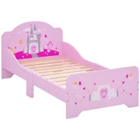 Letto per Bambini 3-6 Anni in Legno con Bordi Rialzati, 143x73x60 cm, Rosa