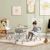Set Tavolo e Sedie per Bambini 5pz con 4 Sedie Regolabili 32x36x52.5-56 cm e Tavolo 60x60x46-58 cm, Grigio