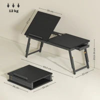 Tavolino da letto pieghevole e regolabile, in bambù con piano inclinabile 83,5x33x34cm Nero